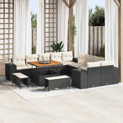 Conjunto de sofá de jardín con cojín 13 pcs Negro y crema