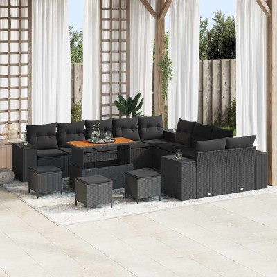 Conjunto de sofá de jardín 14 pcs Negro 110 x 55 x 71 cm