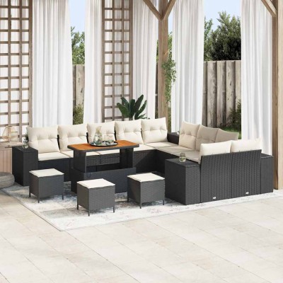 Conjunto de sofá de jardín con cojín 14 pcs Negro y crema