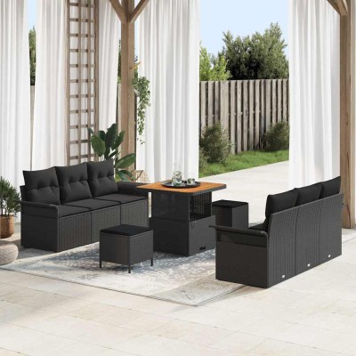 Conjunto de sofá de jardín 9 pcs Negro 80 x 80 x 71 cm