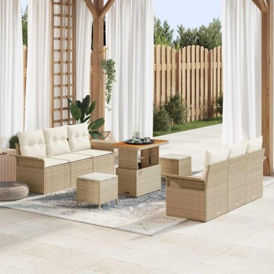 Conjunto de sofá de jardín 9 pcs Beige y Crema 90 x 55 x 71 cm