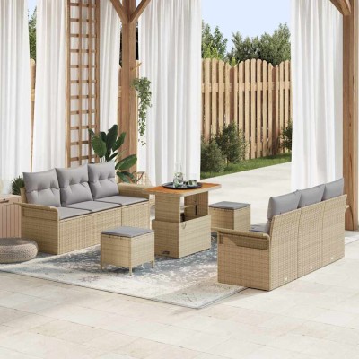 Conjunto de sofá de jardín con cojín 9 pcs Beige y Gris Claro