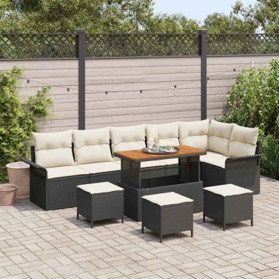 Conjunto de sofá de jardín con cojín 10 pcs Negro y crema