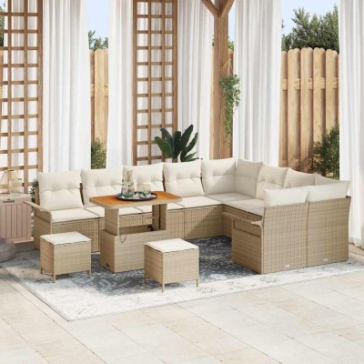 Conjunto de sofá de jardín 12 pcs Beige y Crema 90 x 55 x 71 cm