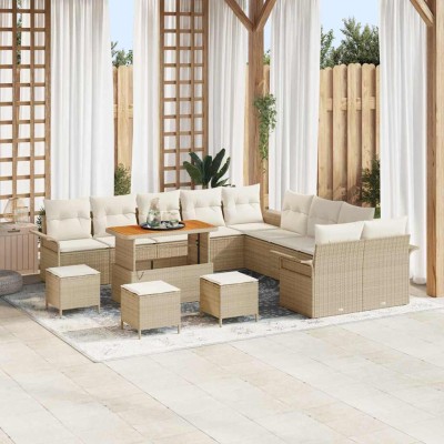 Conjunto de sofá de jardín con cojín 14 pcs Beige y Crema