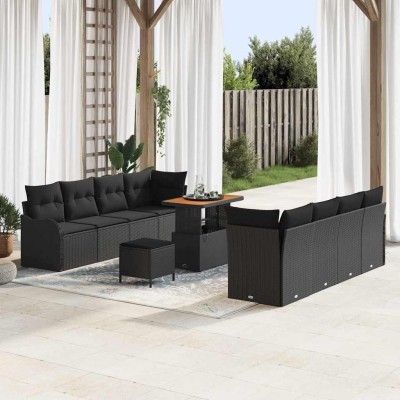 Conjunto de sofá de jardín 11 pcs Negro 90 x 55 x 71 cm