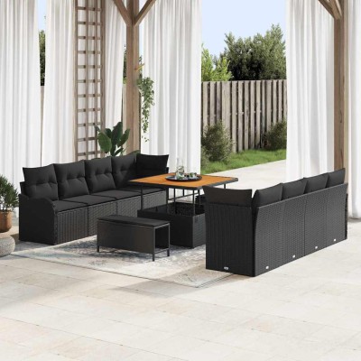 Conjunto de sofá de jardín 11 pcs Negro 100 x 100 x 71 cm