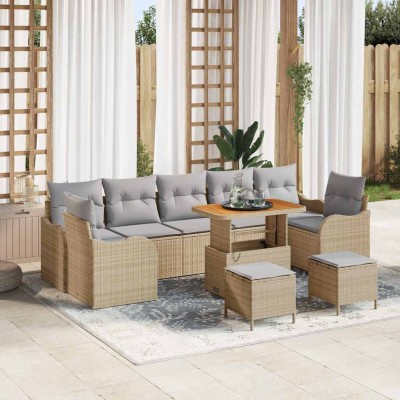 Conjunto de sofá de jardín con cojín 10 pcs Beige y Gris Claro