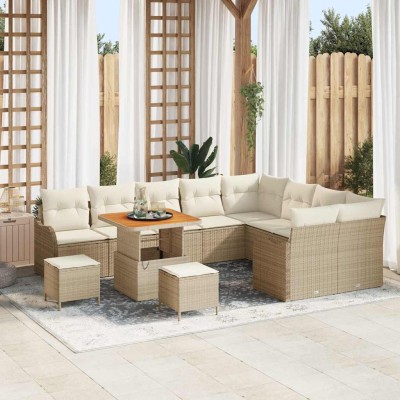 Conjunto de sofá de jardín 12 pcs Beige y Crema 80 x 80 x 71 cm