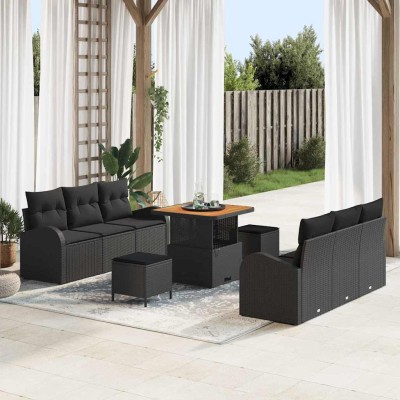 Conjunto de sofá de jardín 9 pcs Negro 80 x 80 x 71 cm