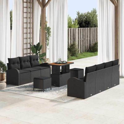 Conjunto de sofá de jardín 10 pcs Negro 90 x 55 x 71 cm