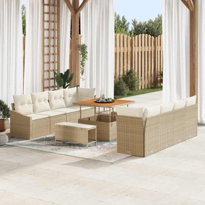 Conjunto de sofá de jardín con cojín 11 pcs Beige y Crema
