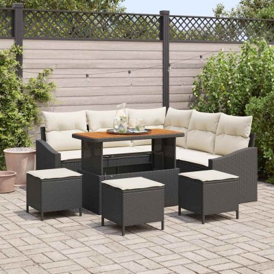 Conjunto de sofá de jardín 9 pcs Negro y crema 110 x 55 x 71 cm