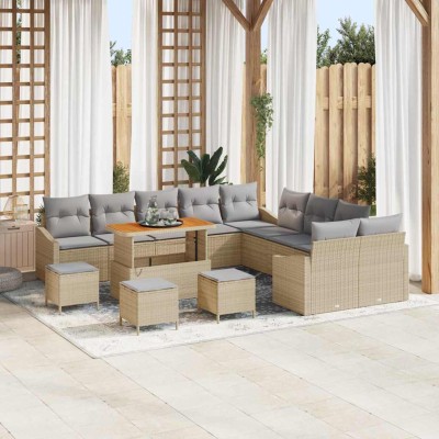 Conjunto de sofá de jardín con cojín 13 pcs Beige y Gris Claro