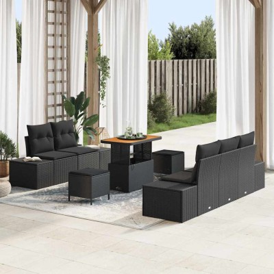 Conjunto de sofá de jardín 8 pcs Negro 90 x 55 x 71 cm
