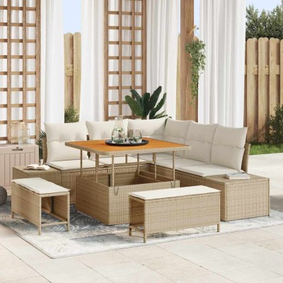 Conjunto de sofá de jardín 8 pcs Beige Poliratán