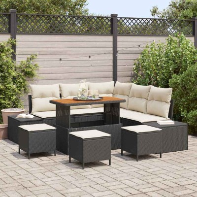 Conjunto de sofá de jardín 9 pcs Negro Poliratán