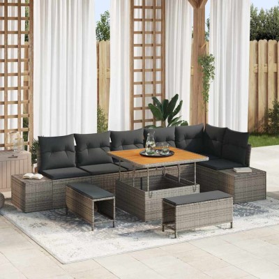 Conjunto de sofá de jardín 9 pcs Gris Claro y Gris Oscuro
