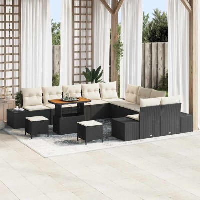 Conjunto de sofá de jardín 13 pcs Negro y crema 90 x 55 x 71 cm