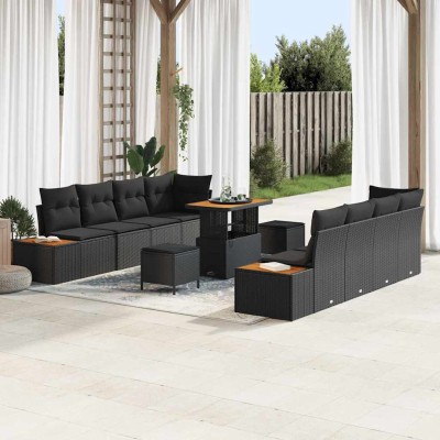 Conjunto de sofá de jardín 11 pcs Negro 90 x 55 x 71 cm
