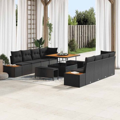 Conjunto de sofá de jardín 11 pcs Negro 100 x 100 x 71 cm