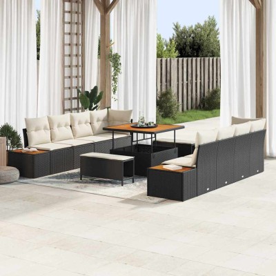 Conjunto de sofá de jardín con cojín 11 pcs Negro y crema