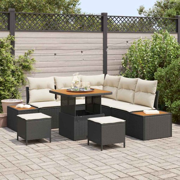 Conjunto de sofá de jardín con cojín 8 pcs Negro Poliratán
