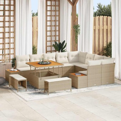 Conjunto de sofá de jardín con cojín 12 pcs Beige Poliratán