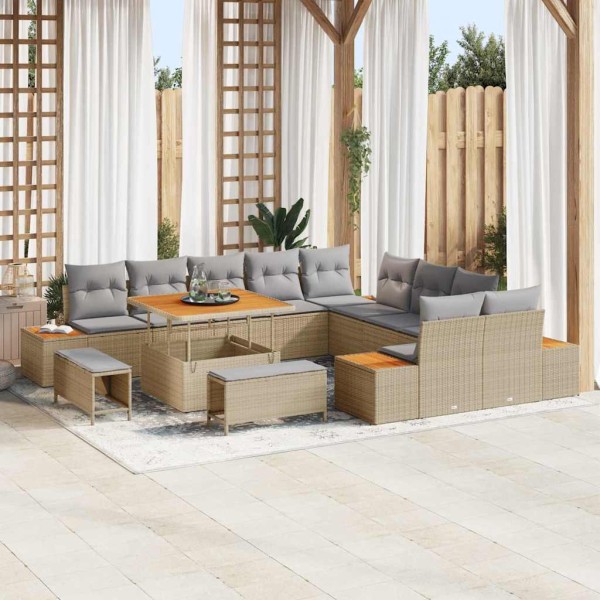Conjunto de sofá de jardín con cojín 13 pcs Beige Poliratán
