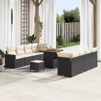 Conjunto de sofá de jardín con cojín 11 pcs Negro Poliratán