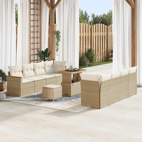 Conjunto de sofá de jardín con cojín 11 pcs Beige Poliratán