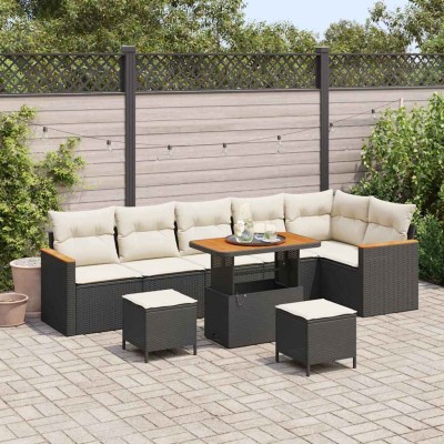 Conjunto de sofá de jardín con cojín 9 pcs Negro Poliratán
