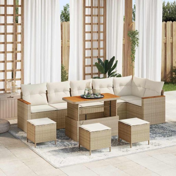Conjunto de sofá de jardín con cojín 10 pcs Beige Poliratán