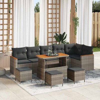 Conjunto de sofá de jardín con cojín 10 pcs Gris Poliratán