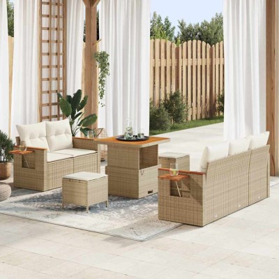 Conjunto de sofá de jardín con cojín 8 pcs Beige Poliratán