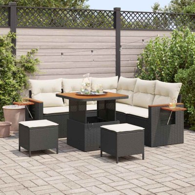 Conjunto de sofá de jardín con cojín 8 pcs Negro Poliratán