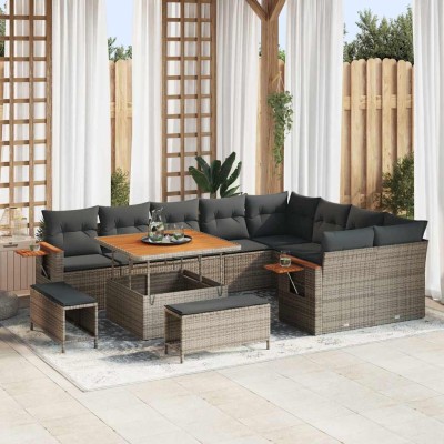Conjunto de sofá de jardín con cojín 12 pcs Gris Poliratán