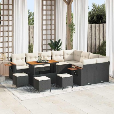 Conjunto de sofá de jardín con cojín 13 pcs Negro Poliratán