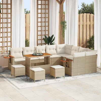 Conjunto de sofá de jardín con cojín 13 pcs Beige Poliratán