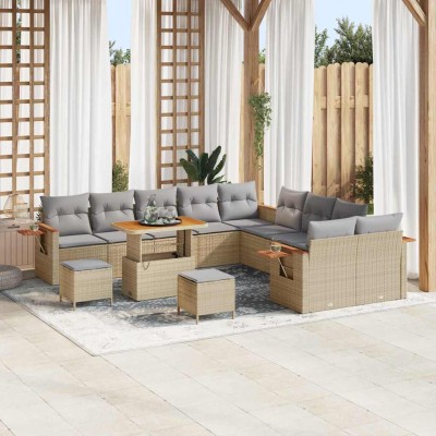 Conjunto de sofá de jardín con cojín 13 pcs Beige Poliratán