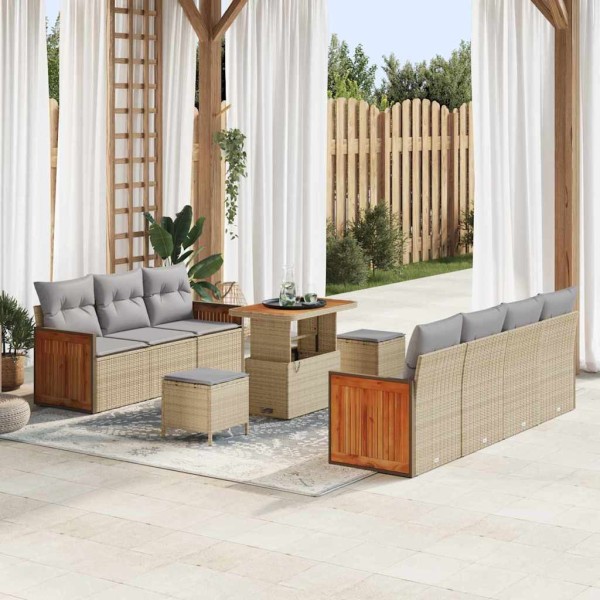 Conjunto de sofá de jardín 10 pcs Beige y gris claro