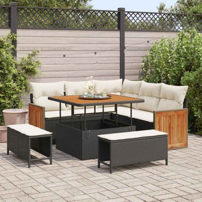 Conjunto de sofá de jardín 8 pcs Negro y crema