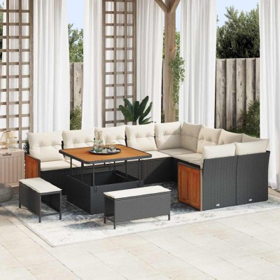 Conjunto de sofá de jardín 12 pcs Negro y crema