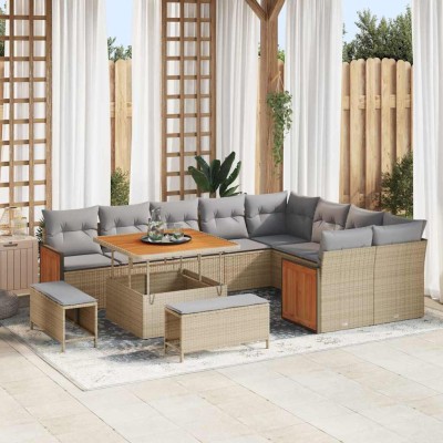Conjunto de sofá de jardín 12 pcs Beige y gris claro