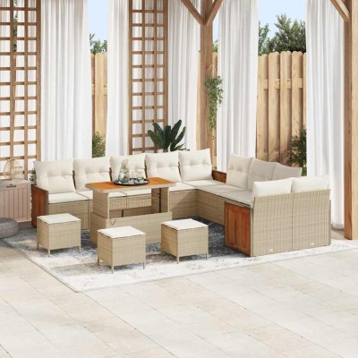 Conjunto de sofá de jardín 14 pcs Beige y Crema