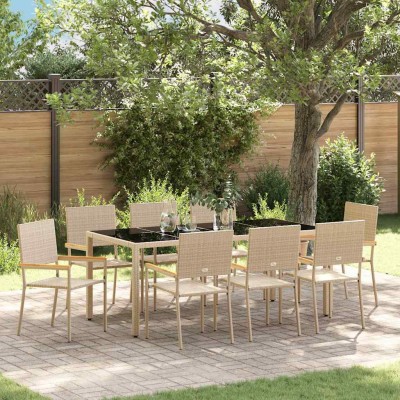 Conjunto de Comedor de Jardín 9 pcs Beige 190 x 90 x 75 cm