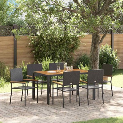 Conjunto de Comedor de Jardín 7 pcs Negro y Madera