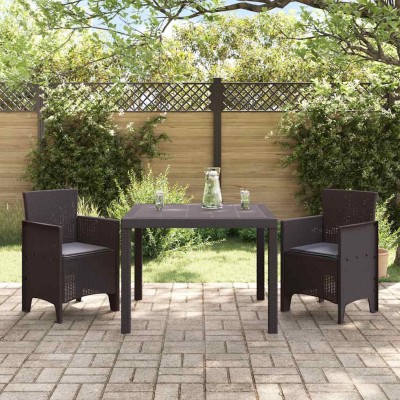 Conjunto de Comedor de Jardín 3 pcs Marrón Ratan Polt