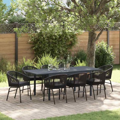 Conjunto de Comedor de Jardín 9 pcs Negro Poliratán