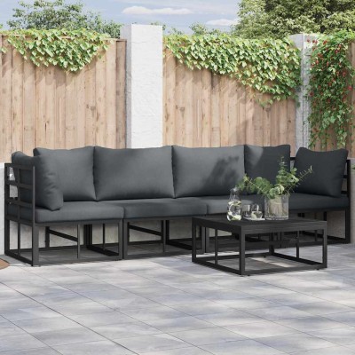 Conjunto de sofá de jardín con cojín 4 pcs Negro Aluminio
